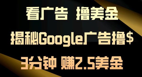 看广告赚美金！Google广告赚钱：3分钟2.5美金，日赚200美金