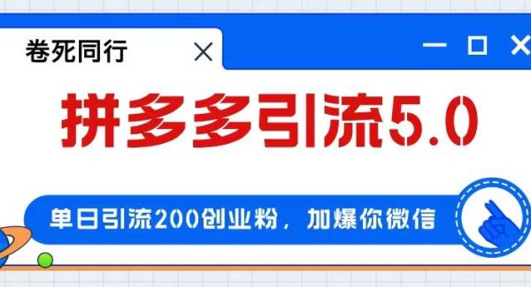 拼多多引流付费创业粉，单日引流200+，日入4000+