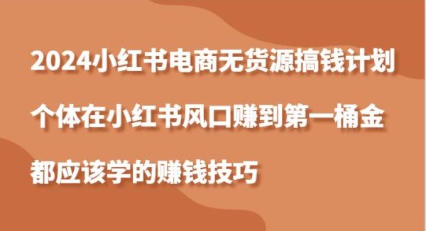 2024小红书电商无货源搞钱计划，个体在小红书风口赚到第一桶金应该学的赚钱技巧