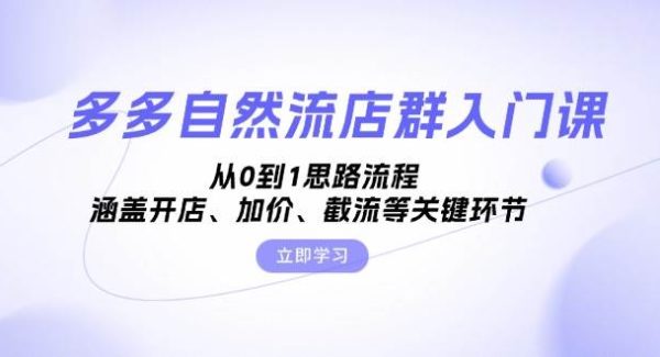 多多自然流店群入门课，从0到1思路流程，涵盖开店、加价、截流等关键环节