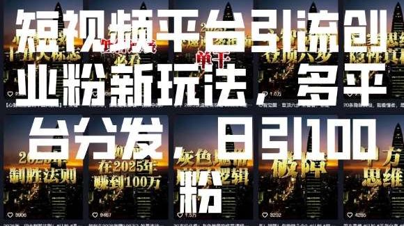 短视频平台引流创业粉新玩法，多平台分发，日引100粉