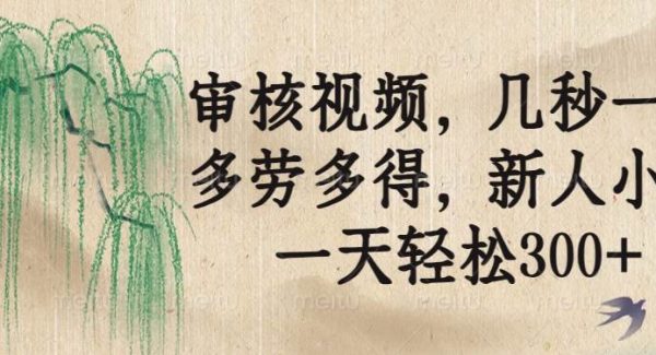 审核视频，几秒一单，多劳多得，新人小白一天轻松300+