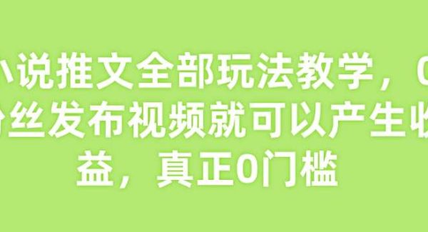 小说推文全部玩法教学，0粉丝发布视频就可以产生收益，真正0门槛
