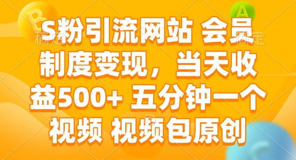 S粉引流网站 会员制度变现，当天收益500+ 五分钟一个视频 视频包原创