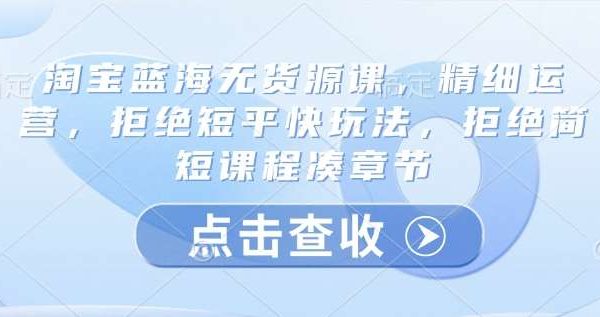 淘宝蓝海无货源课，精细运营，拒绝短平快玩法，拒绝简短课程凑章节