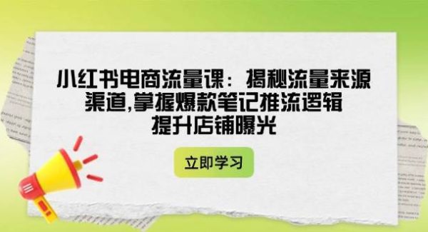 小红书电商流量课：揭秘流量来源渠道,掌握爆款笔记推流逻辑,提升店铺曝光