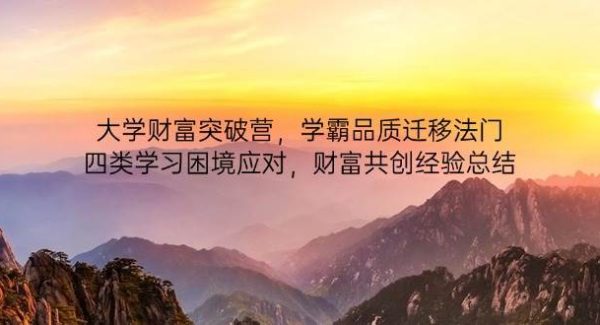 大学财富突破营，学霸品质迁移法门，四类学习困境应对，财富共创经验总结