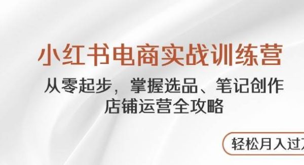 小红书电商实战训练营，从零起步，掌握选品、笔记创作、店铺运营全攻略，轻松月入过万