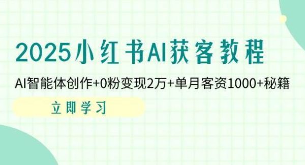 2025小红书AI获客教程：AI智能体创作+0粉变现2万+单月客资1000+秘籍