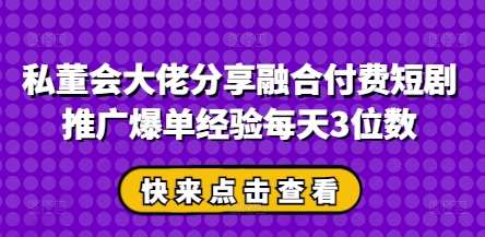私董会大佬分享融合付费短剧推广爆单经验每天3位数