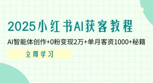 2025小红书AI获客教程：AI智能体创作+0粉变现2万+单月客资1000+秘籍