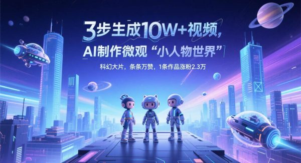 三步生成10W+视频，AI制作微观“小人物世界”科幻大片，条条万赞，1条作品涨粉2.3万