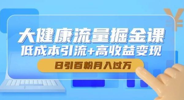 大健康流量掘金课，低成本引流+高收益变现，日引百粉月入过万