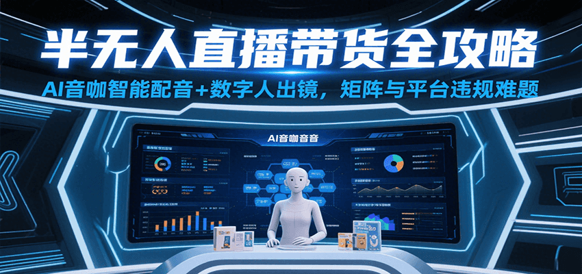 半无人直播带货全攻略：AI音咖智能配音+数字人出镜，解决账号矩阵与平台违规难题
