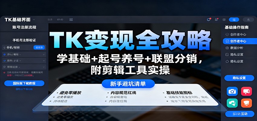 TK变现全攻略：学基础+起号养号+联盟分销，附剪辑工具实操