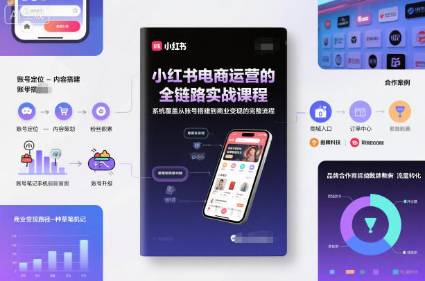 小红书电商运营的全链路实战课程，系统覆盖从账号搭建到商业变现的完整流程